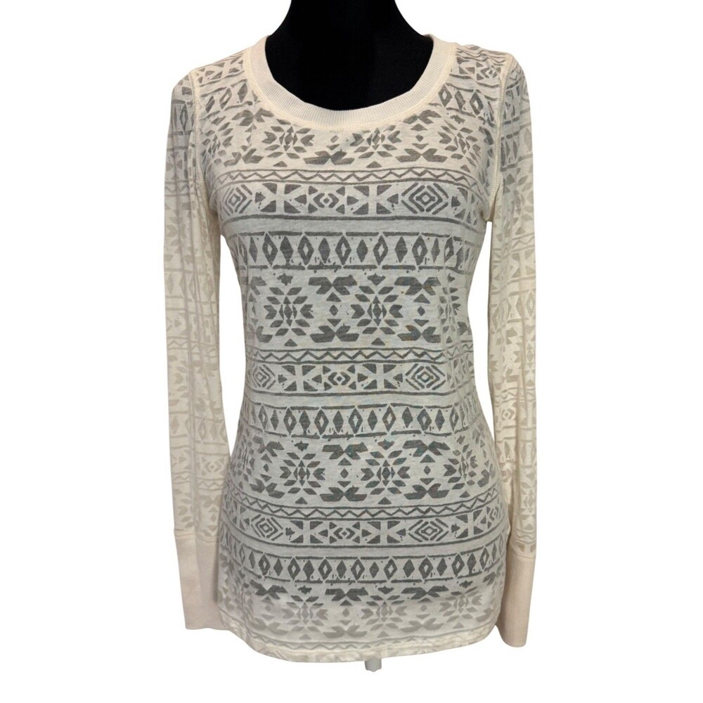 Maurices Women’s Aztec Design Ivory Long Sleeve Sheer Top Blouse Size Small S